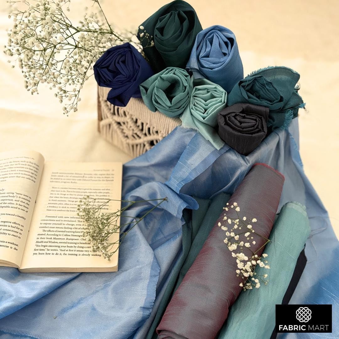 Fabric Mart Direct Peacock Blue Art Silk Fabric by The Yard, 1 Yard 42 inches Width Slubeed Faux Silk Solid Color Blue Wholesale Upholstery Fabric for Curtains Bridal Dress Drapes - Image 5