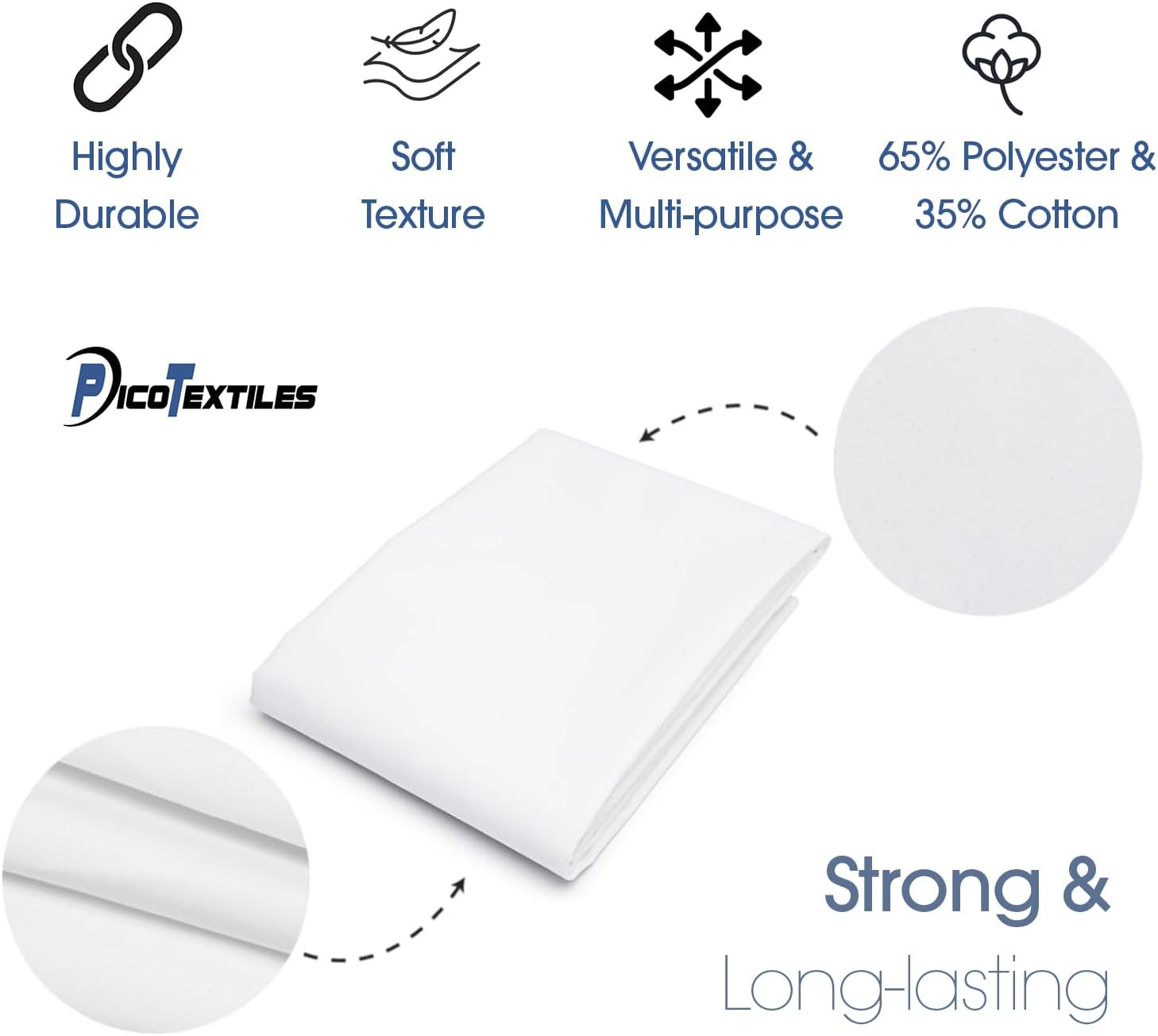 Alternative view of Pico Textiles 1 Yard White Poly Cotton Twill Fabric - 65% Polyester 35% Cotton - 60" Wide - Sold by The Yard - for Pants, Jackets, Skirts, Upholstery, and Work Uniforms