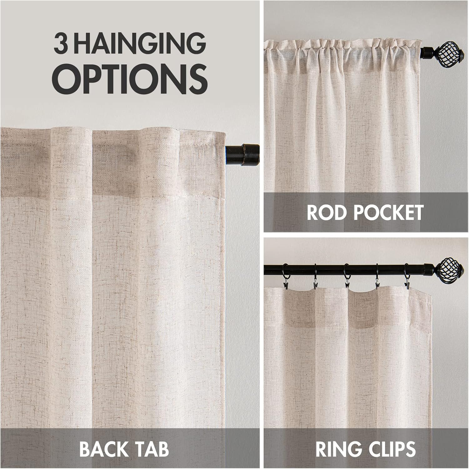 Alternative view of MIULEE Natural White Linen Curtains 84 Inch Long for Bedroom Living Room, Soft Thick Linen Textured Window Drapes Semi Sheer Light Filtering Rod Pocket Back Tab Neutral Farmhouse Cream Ivory 2 Panels