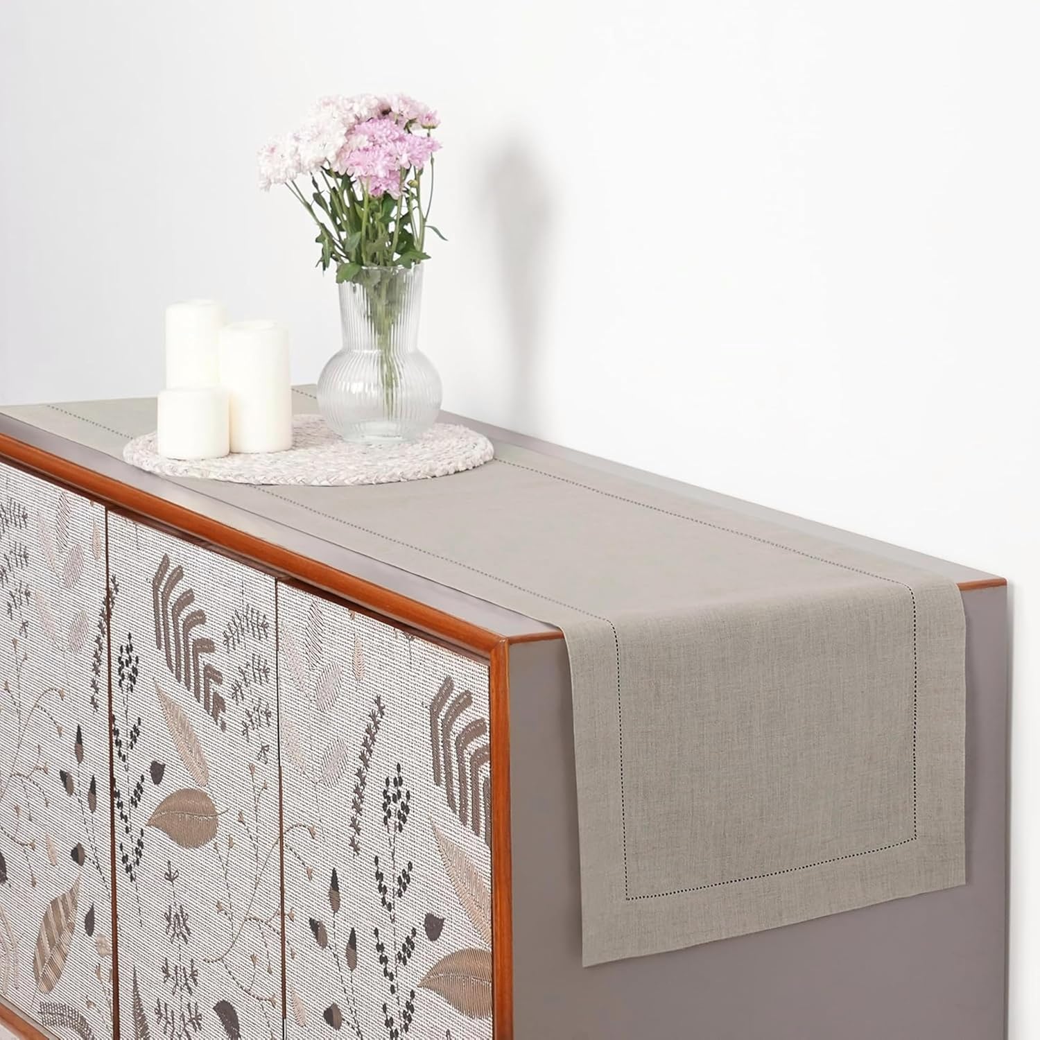 Alternative view of D'Moksha Homes Linen Natural Table Runner 120 Inches Long - 100% Pure Linen Hemstitch 14 x 120 Inch Table Runner for Dining, Valentines, Spring, Easter - Classic Hemstitch