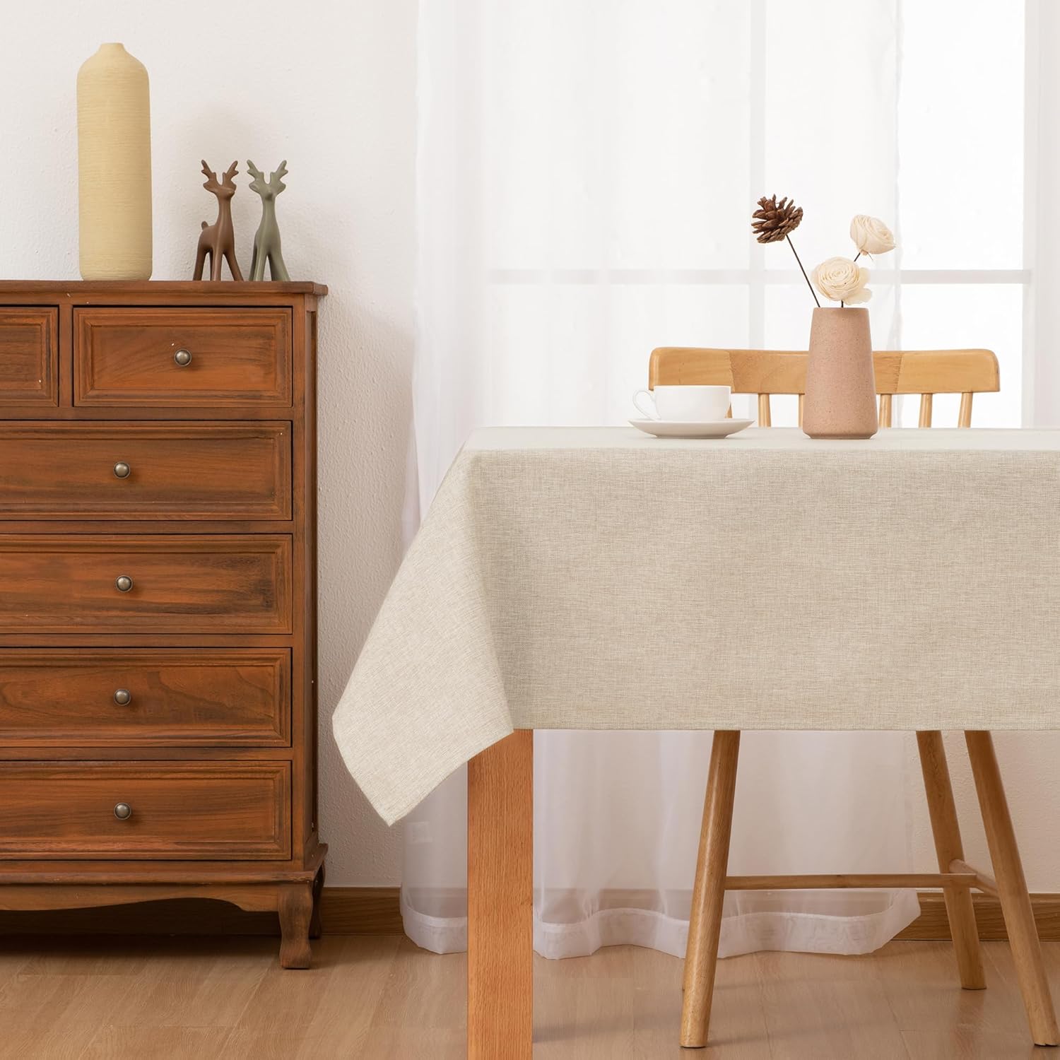 Hiasan Faux Linen Rectangle Tablecloth - Wrinkle and Stain Resistant Washable Table Cloth for Kitchen Dining Room Holiday Table Cover for Party Dinner, Beige, 54 x 80 Inch