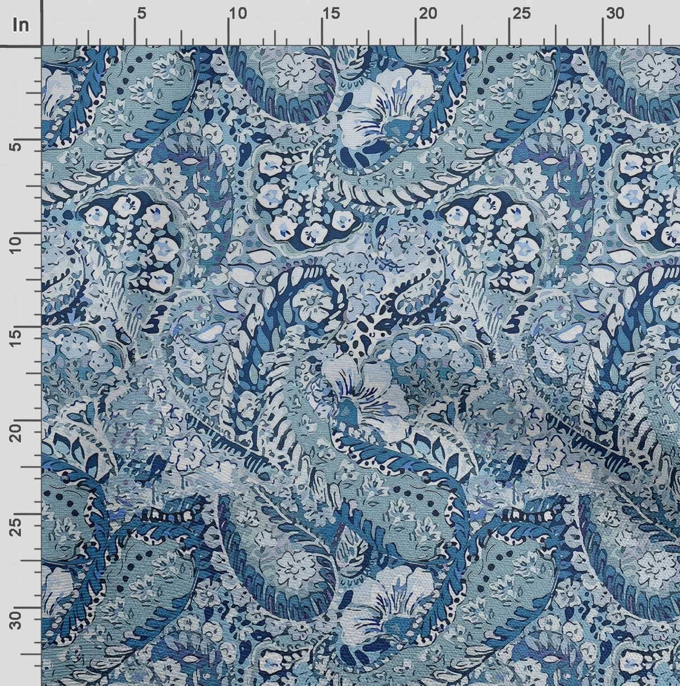 Alternative view of Soimoi Asian Paisley Print - Blue, Pure Silk Fabric - 42 Inch Wide, 1 Yard, Lightweight Material, Perfect for Elegant Dresses, Sarees, Scarves, Evening Wear