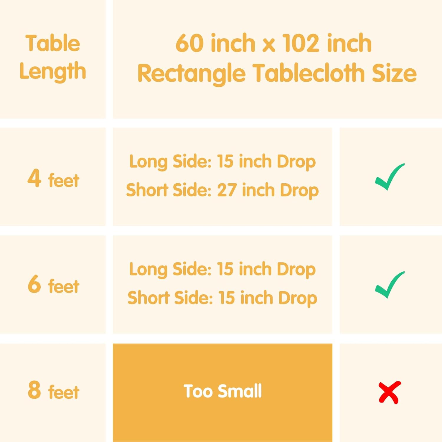 BRILLMAX 6 Pack Ivory Tablecloths 60 x 102 Inch for 6ft Rectangle Tables - 150 GSM Polyester Fabric, 15" Standard Drop, Water, Stain & Wrinkle Resistant Cloth Cover for Wedding Banquet Dining Buffet - Image 5