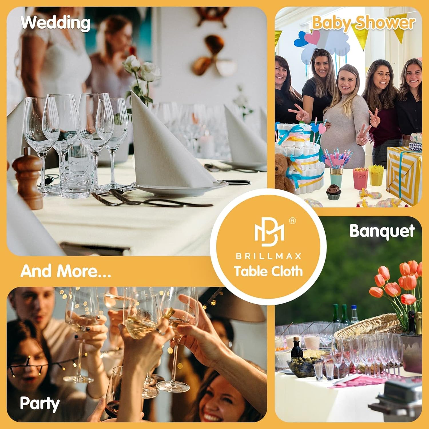 BRILLMAX 6 Pack Ivory Tablecloths 60 x 102 Inch for 6ft Rectangle Tables - 150 GSM Polyester Fabric, 15" Standard Drop, Water, Stain & Wrinkle Resistant Cloth Cover for Wedding Banquet Dining Buffet - Image 8