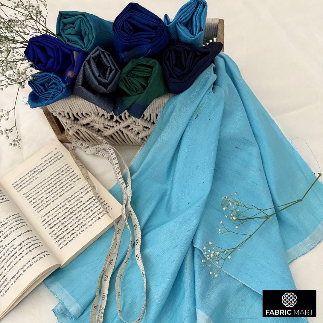 Fabric Mart Direct Peacock Silk Dupioni Fabric by The Yard, 1 Yard 41 inches Width Slubbed Dupioni Silk Solid Color Blue Combination Fabric, Wholesale Combination Upholstery for Curtains - Image 5