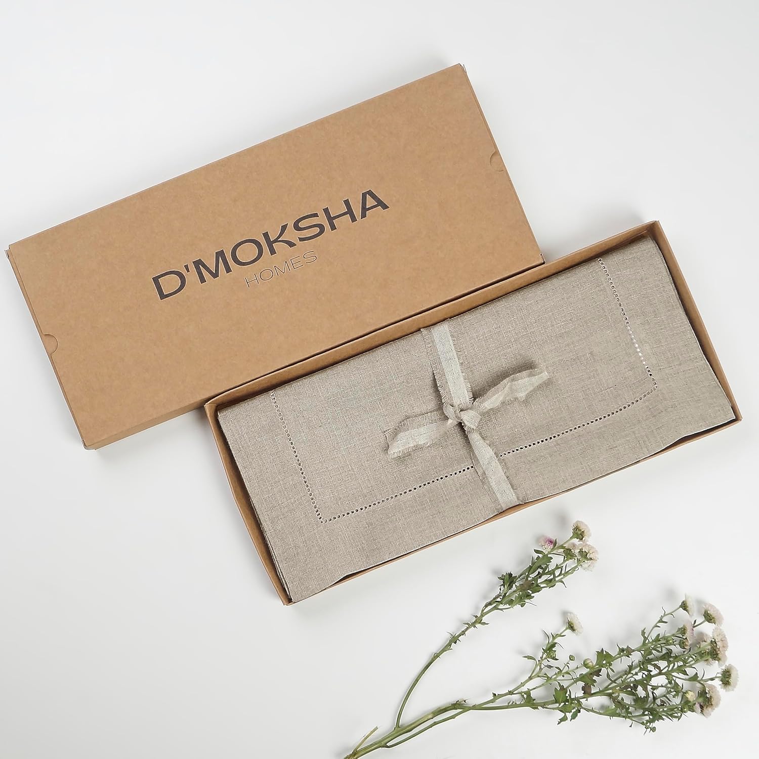 D'Moksha Homes Linen Natural Table Runner 120 Inches Long - 100% Pure Linen Hemstitch 14 x 120 Inch Table Runner for Dining, Valentines, Spring, Easter - Classic Hemstitch - Image 6