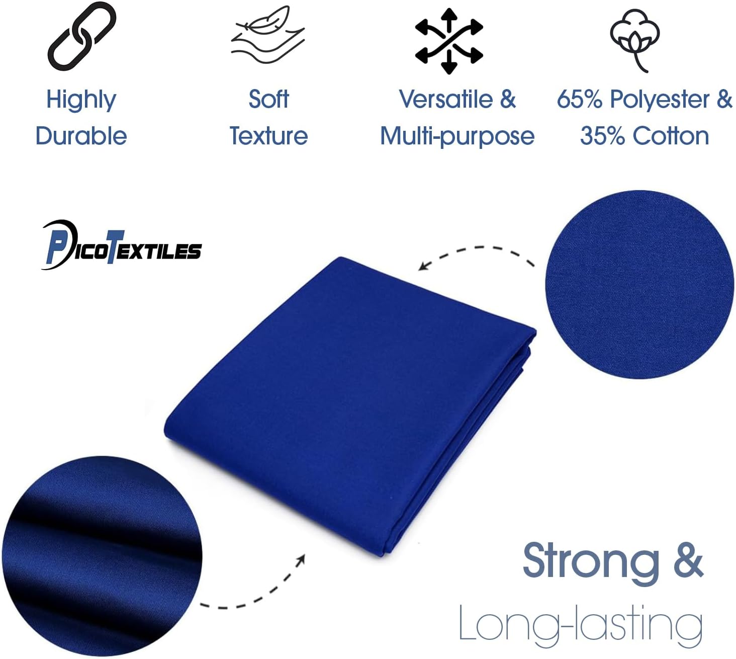 Alternative view of Pico Textiles 1 Yard Royal Blue Poly Cotton Twill Fabric - 65% Polyester 35% Cotton - 60" Wide - Sold by The Yard - for Pants, Jackets, Skirts, Upholstery, and Work Uniforms