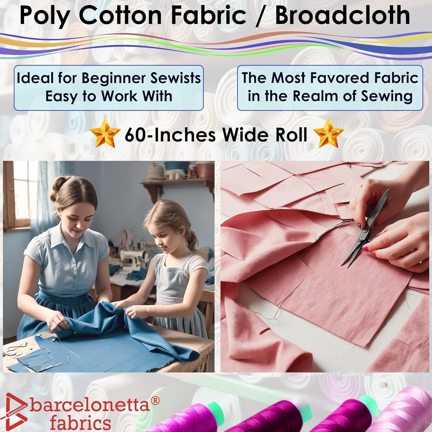 Alternative view of Barcelonetta | Poly Cotton Fabric for Sewing | Broadcloth Fabric | by The Yard | 60" Wide Roll | Lightweight, Breathable | Lining, Home Textile, Skirts, Tote Bags (Navy, 2 Yard)