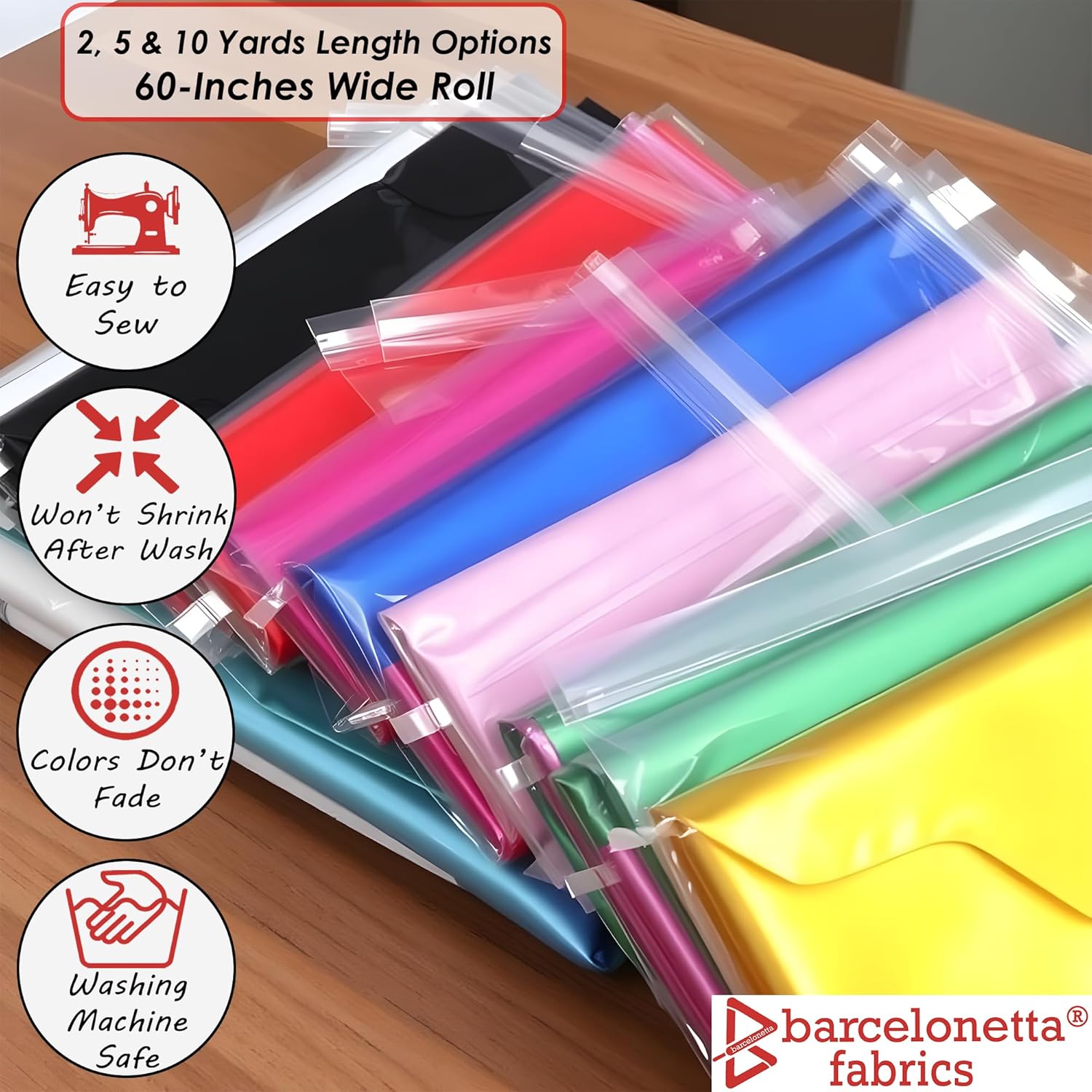 Alternative view of Satin Fabric | Decoration & Sewing | Shiny & Luxury | 60" Wide Roll | Metallic Shiny | Upholstery, Lining, Drapery, DIY Crafts (Red, 5 Yards)