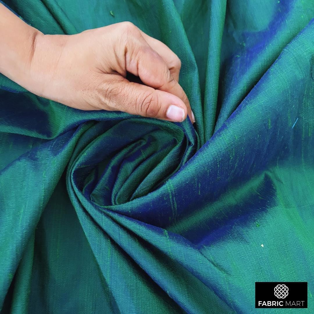 Alternative view of Fabric Mart Direct Peacock Silk Dupioni Fabric by The Yard, 1 Yard 41 inches Width Slubbed Dupioni Silk Solid Color Blue Combination Fabric, Wholesale Combination Upholstery for Curtains