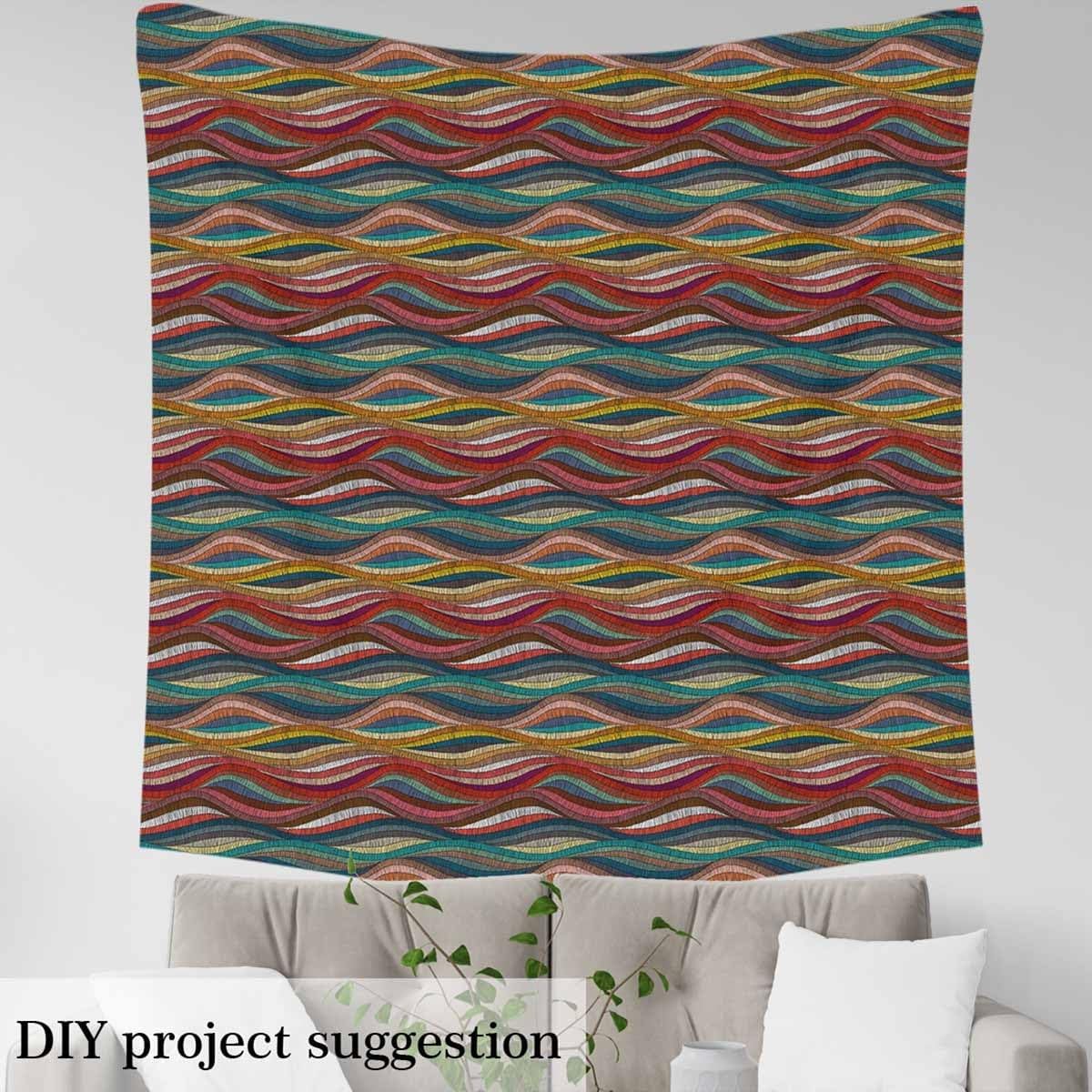Alternative view of Boho Fabric by The Yard Bohemian Wavy Upholstery Fabric Rainbow Embroidered Waves Print Decorative Fabric Geometric Tribal Ethnic Colorful Abstract Polyester Indoor Outdoor Fabric, 1 Yard