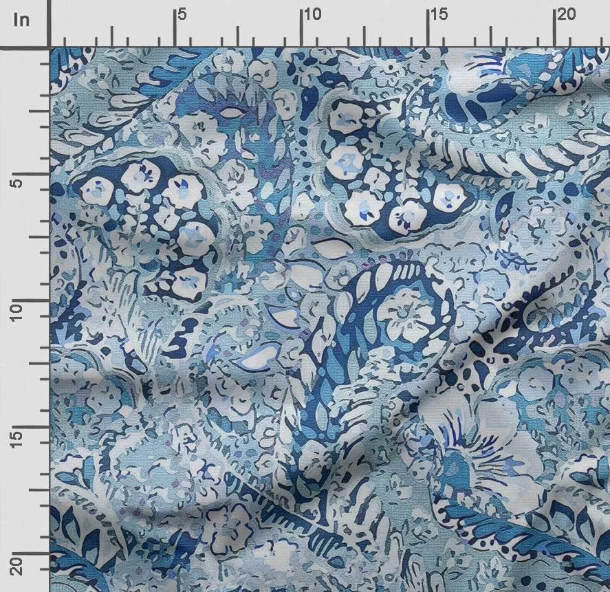 Soimoi Asian Paisley Print - Blue, Pure Silk Fabric - 42 Inch Wide, 1 Yard, Lightweight Material, Perfect for Elegant Dresses, Sarees, Scarves, Evening Wear