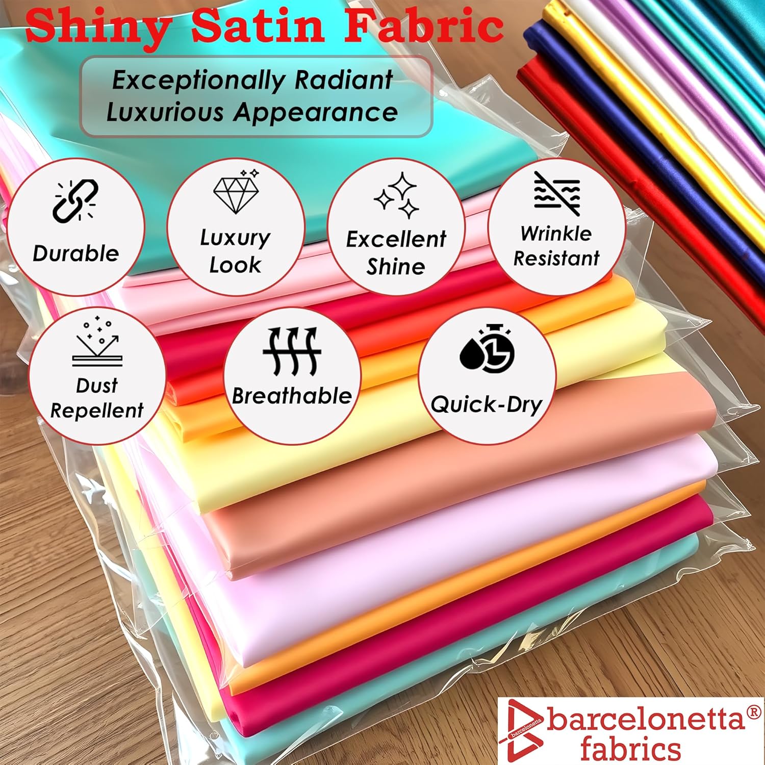 Satin Fabric | Decoration & Sewing | Shiny & Luxury | 60" Wide Roll | Metallic Shiny | Upholstery, Lining, Drapery, DIY Crafts (Red, 5 Yards)