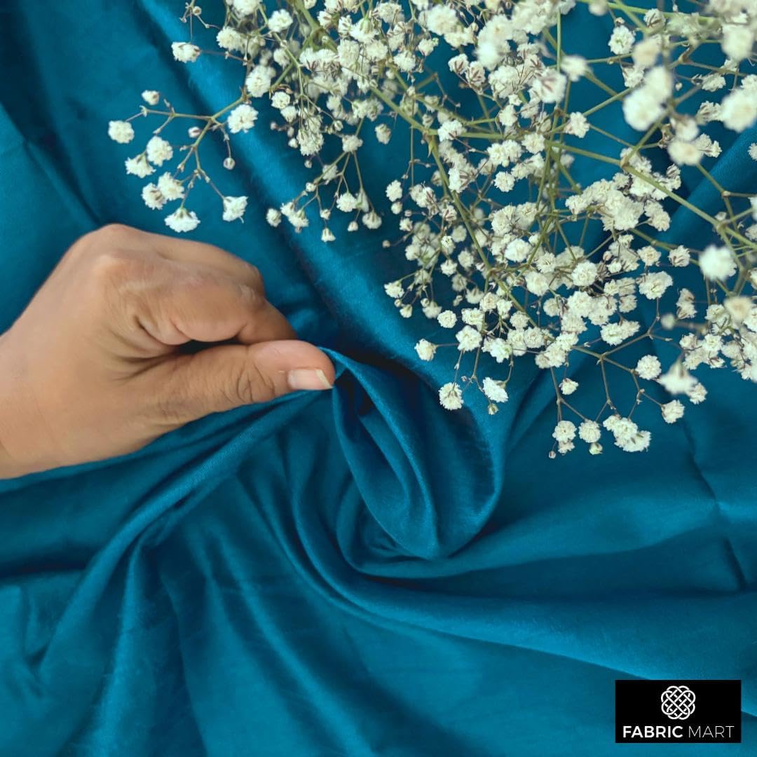 Fabric Mart Direct Peacock Blue Art Silk Fabric by The Yard, 1 Yard 42 inches Width Slubeed Faux Silk Solid Color Blue Wholesale Upholstery Fabric for Curtains Bridal Dress Drapes