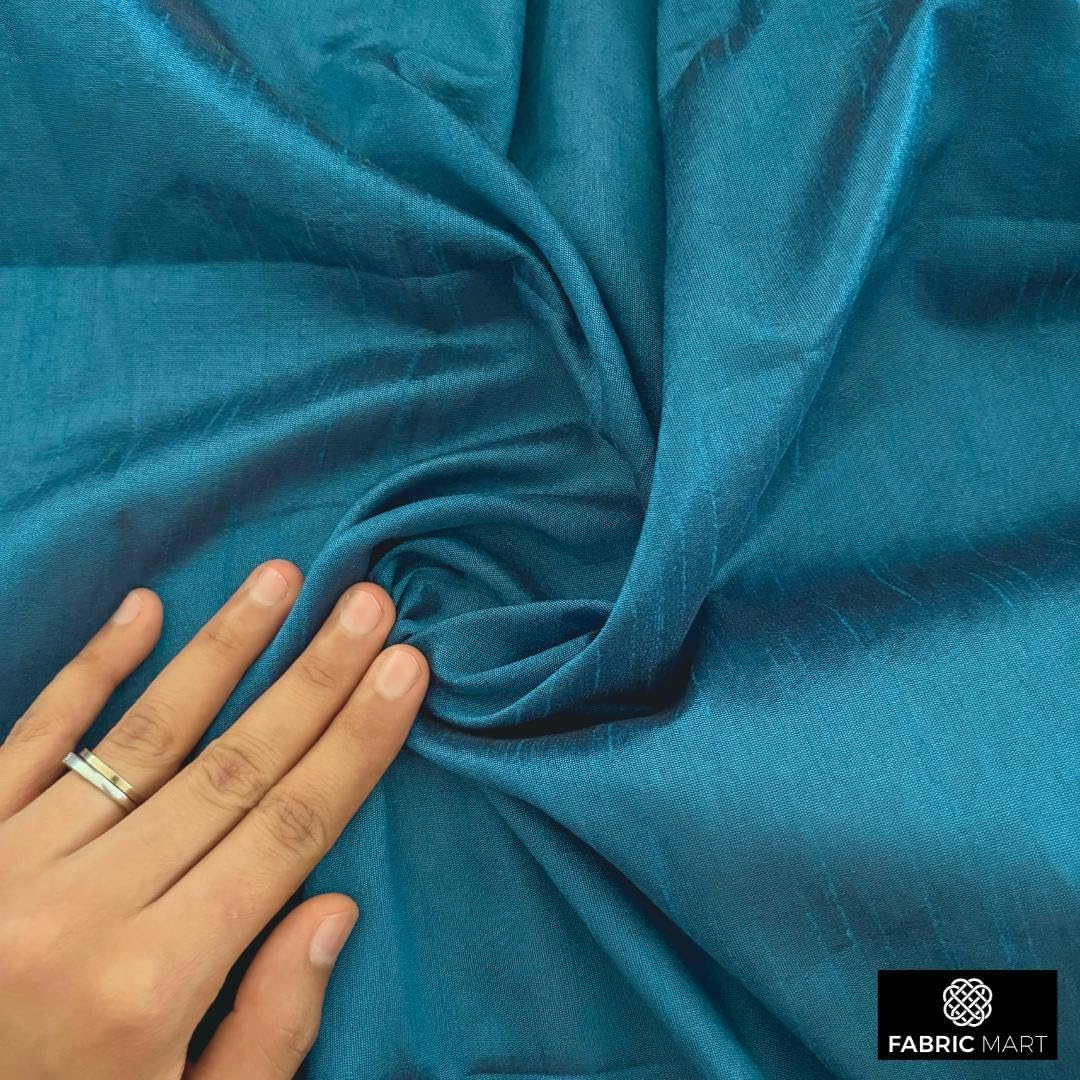 Alternative view of Fabric Mart Direct Peacock Blue Art Silk Fabric by The Yard, 1 Yard 42 inches Width Slubeed Faux Silk Solid Color Blue Wholesale Upholstery Fabric for Curtains Bridal Dress Drapes