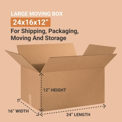 BOX USA Shipping Boxes Large 24"L x 16"W x 12"H 10-Pack - Corrugated Cardboard Box for Moving, Mailing, Packing, Packaging and Storage