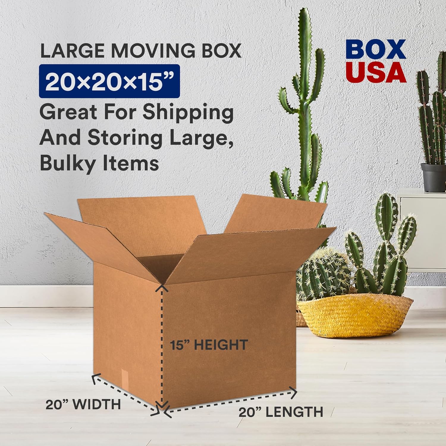 BOX USA Moving Boxes Large 20"L x 20"W x 15"H 12-Pack - Corrugated Cardboard Box for Shipping, Mailing, Packing, Packaging and Storage