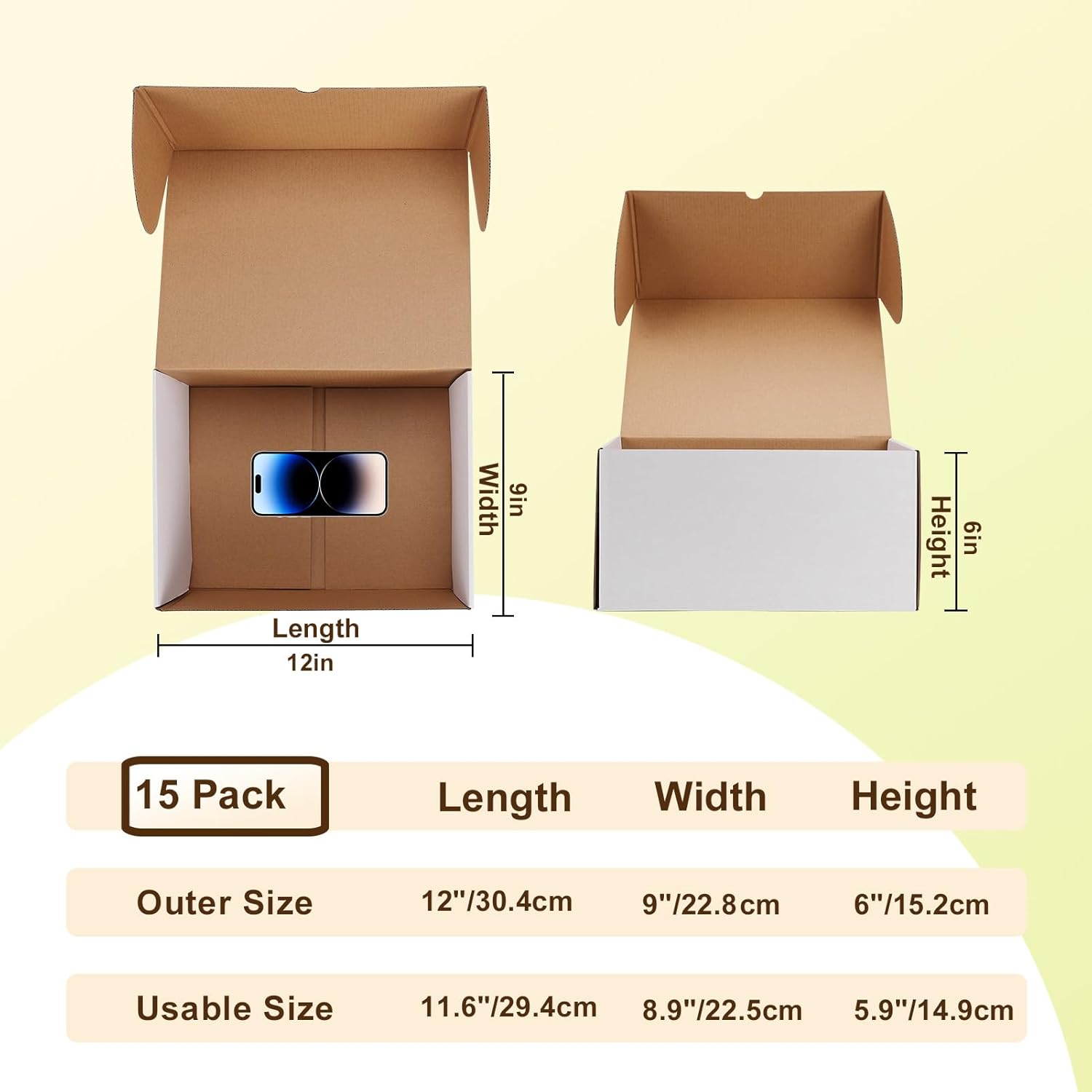 Alternative view of WIFTREY 12x9x6 inches White Shipping Boxes pack of 15, Corrugated Cardboard Boxes 12 x 9 x 6 for Packaging Small Business, Moving, Mailing