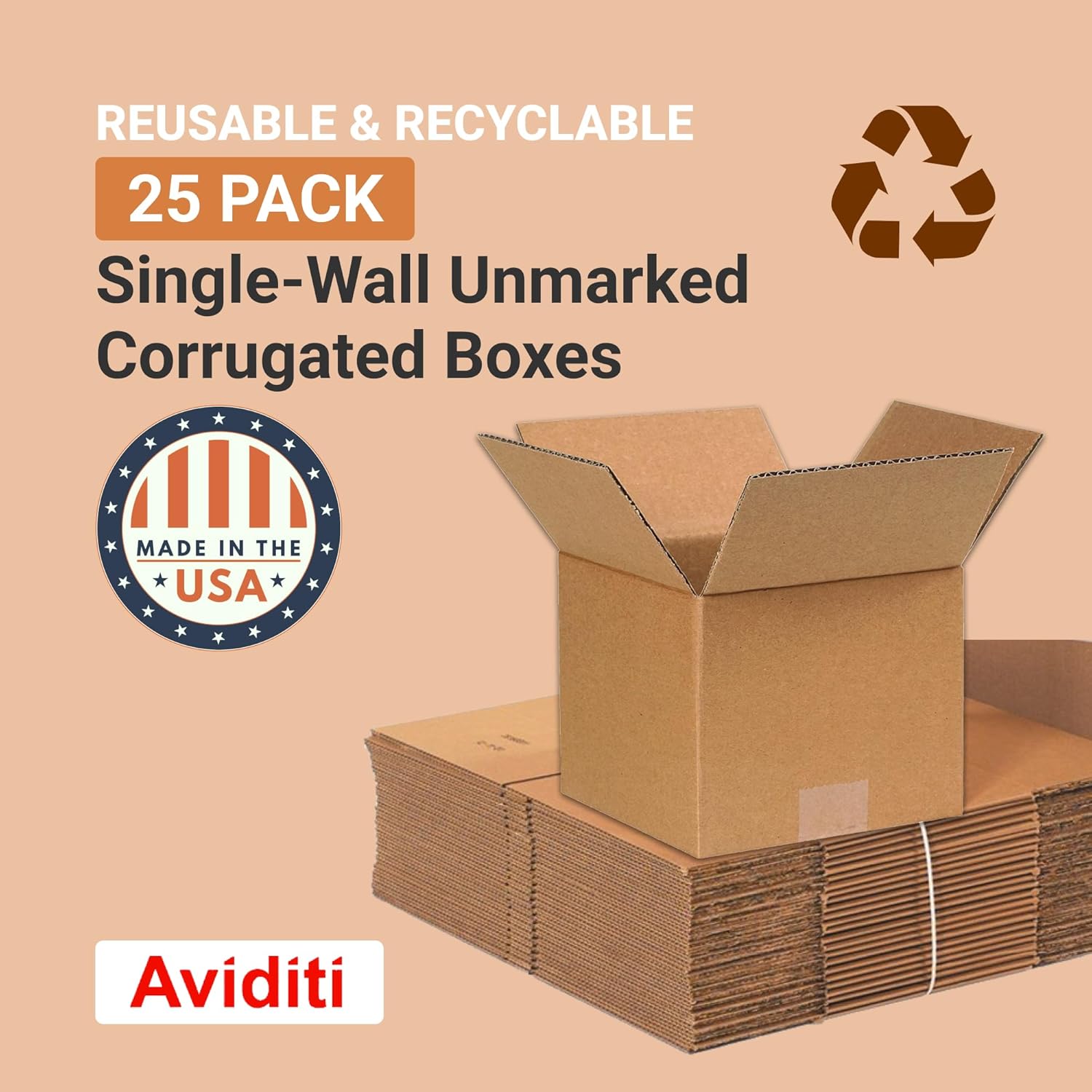 Alternative view of BOX USA Shipping Boxes Medium 7"L x 7"W x 6"H 25-Pack - Corrugated Cardboard Box for Moving, Mailing, Packing, Packaging and Storage