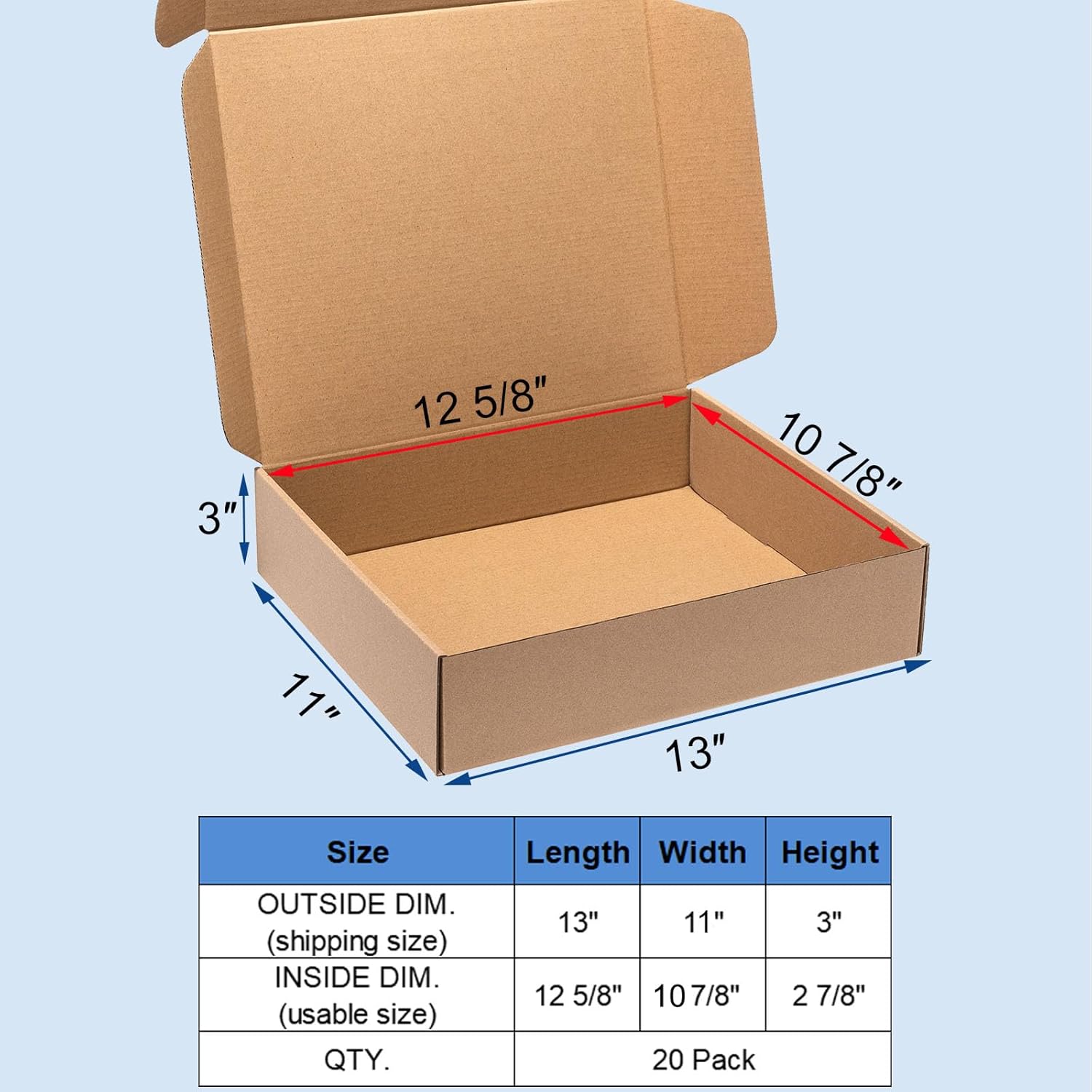 Alternative view of Wowxyz Shipping Boxes 13x11x3 Inches 20 Pack Corrugated Cardboard Mailing Boxes for Small Business, Kraft Medium Literature Mailer Packaging Supplies Brown