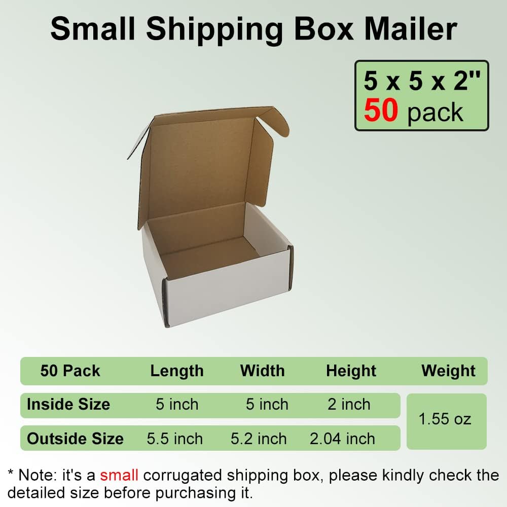 Alternative view of Rnisda 50 Pack 5x5x2'' Small Shipping Boxes, White Corrugated Cardboard Literature Mailers, Mailing Packaging Supplies for Small Business (W552-50)