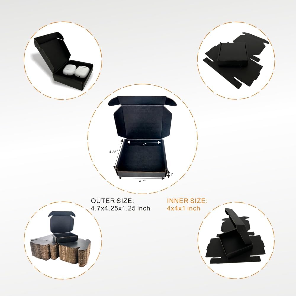 Alternative view of JIKEER2 50 Pack 4x4x1 inch Small Shipping Box Mailers, Black Corrugated Cardboard Mailing Packaging Boxes