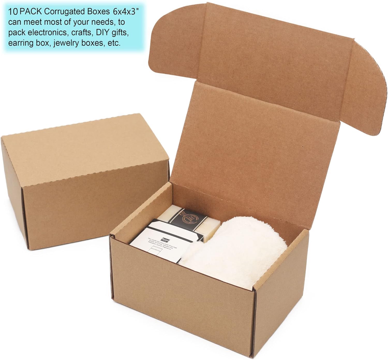 10 Pack Small Shipping Boxes 6x4x3'' Corrugated Small Cardboard Boxes for Shipping, Recyclable Packaging Boxes for Business, Mailer, Gift Packing, Crafts Packing, Jewelry Box, Brown - Image 3
