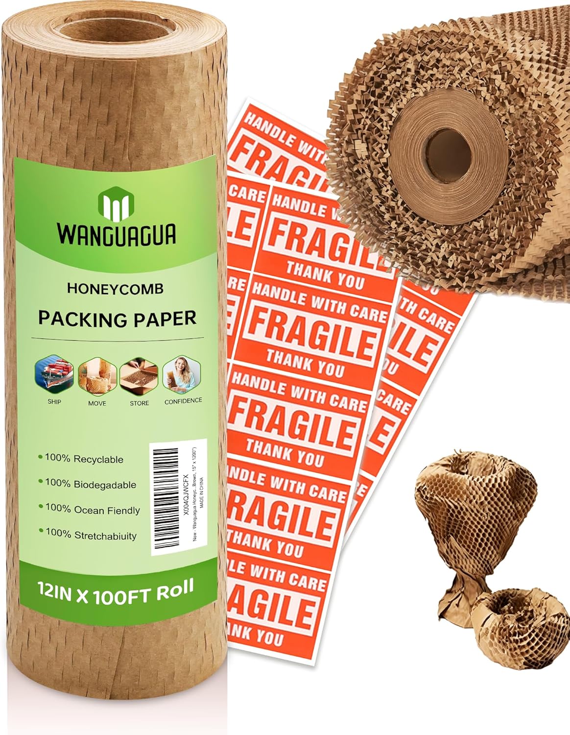 WANGUAGUA Bubble Packing Wrap for Moving Boxes Shipping Cushioning Supplies 1 Roll 12" X 15' Perforated - Image 5