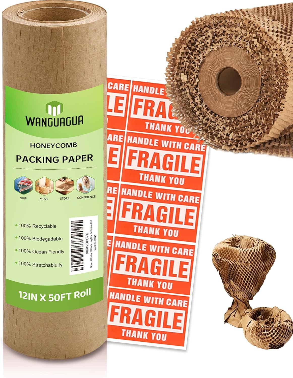 WANGUAGUA Bubble Packing Wrap for Moving Boxes Shipping Cushioning Supplies 1 Roll 12" X 15' Perforated - Image 6