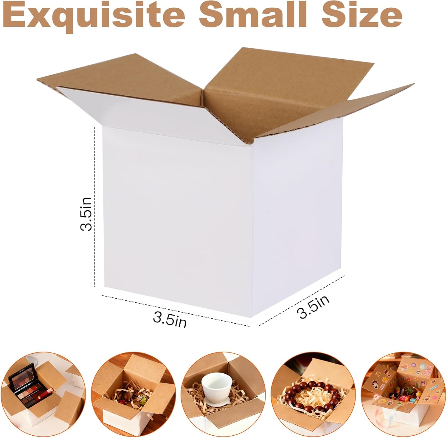 Shipping Boxes,3.5x3.5x3.5 inches 6 PCS Small Shipping Boxes,White Corrugated Cardboard Boxes for Packing, Mailing, Moving,Gifts & Storage,Heavy-Duty（White ）