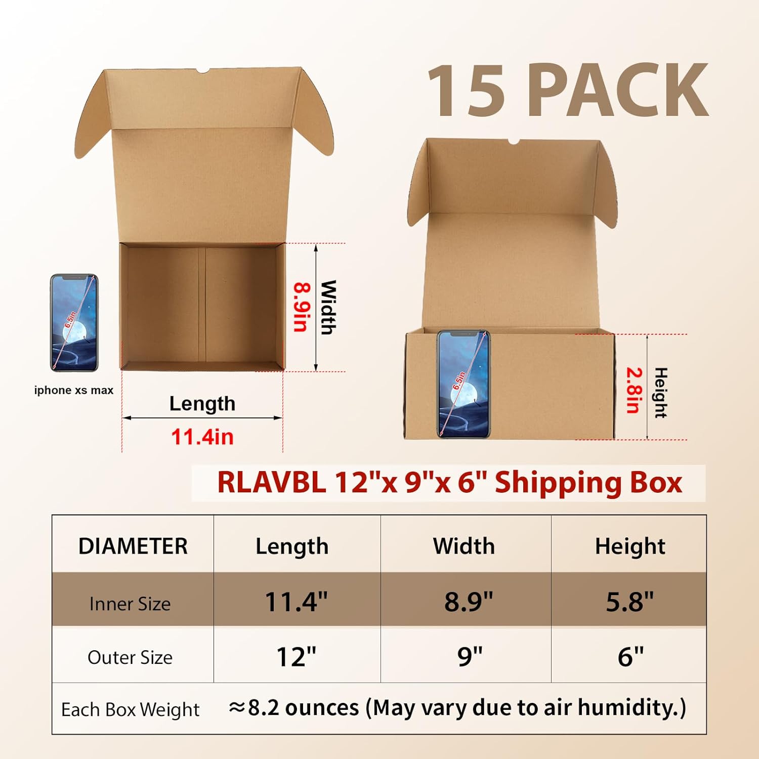 Alternative view of RLAVBL 12x9x6 Shipping Boxes Set of 15, Brown Corrugated Cardboard Mailer Box for Packing, Mailing, Business