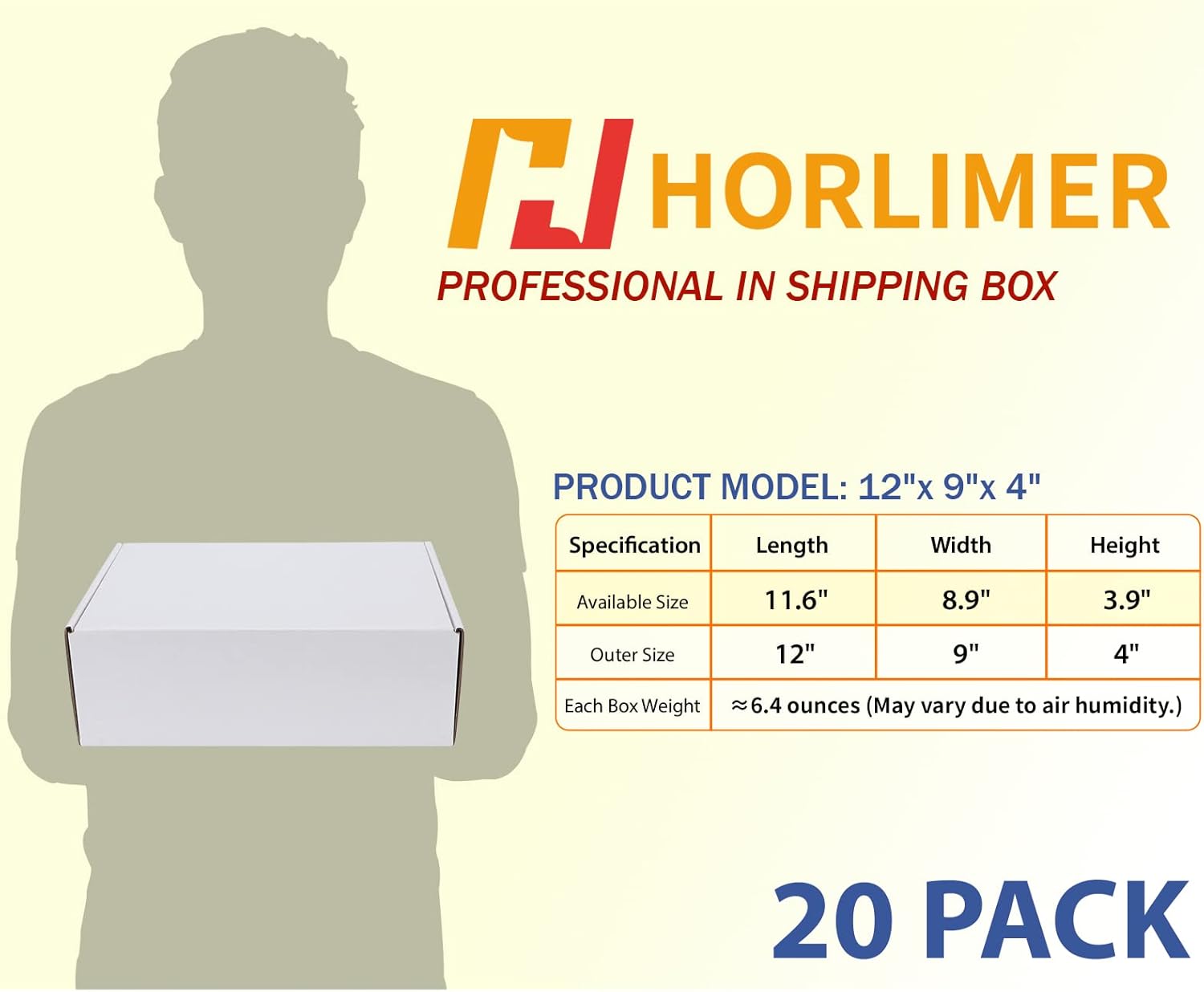 HORLIMER 12x9x4 inches Shipping Boxes Set of 20, White Corrugated Cardboard Box Literature Mailer