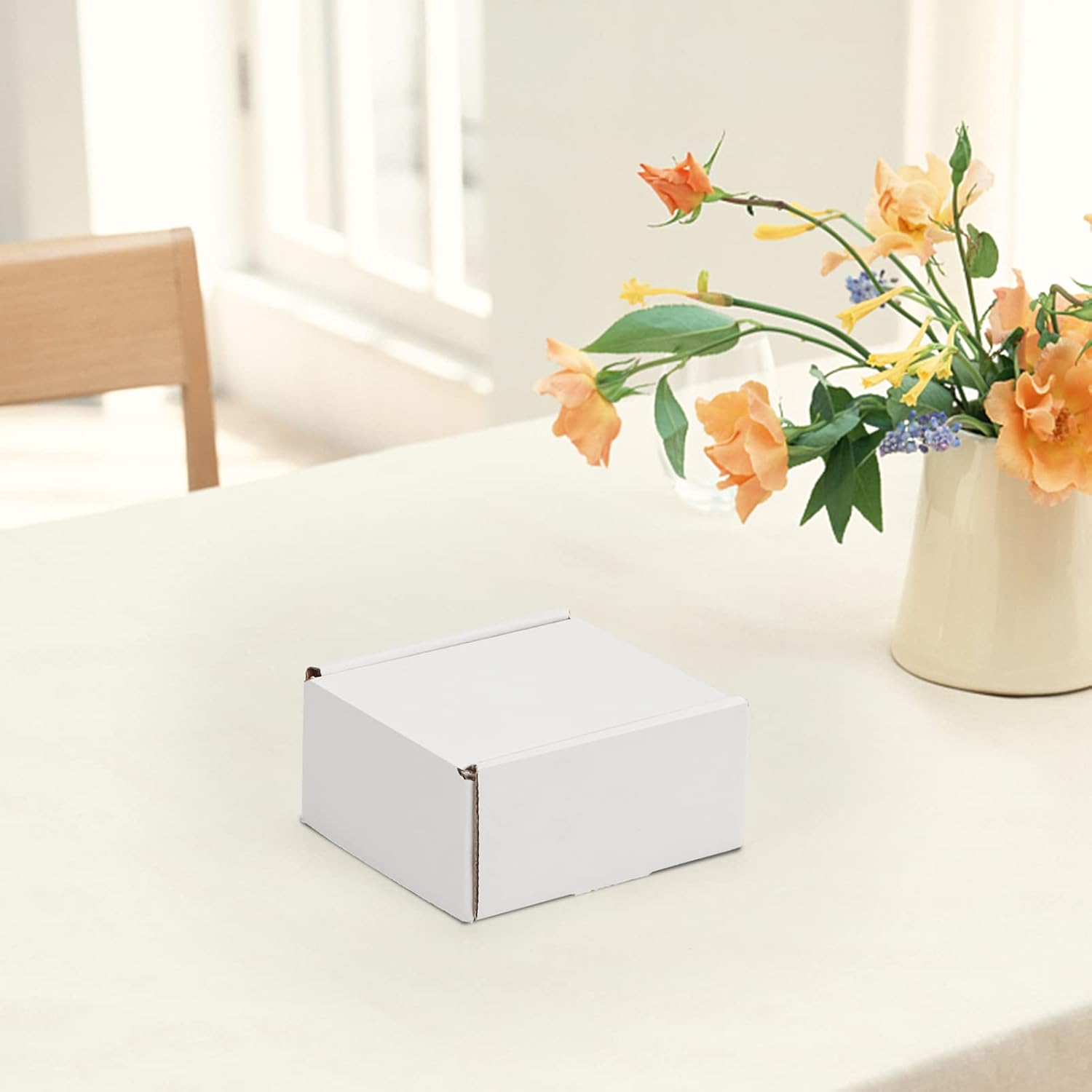 HORLIMER 4x4x2 inches Shipping Boxes Set of 100, White Corrugated Cardboard Box Literature Mailer