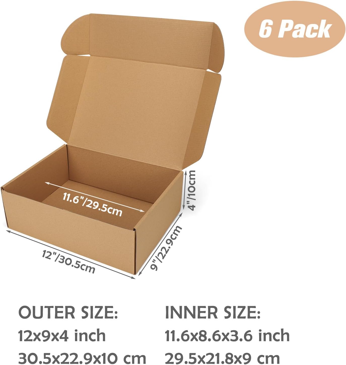 Alternative view of Serwrsw 12x9x4 Shipping Boxes Set of 6, Medium Cardboard Boxes for Packaging, Brown Mailing for Small Business