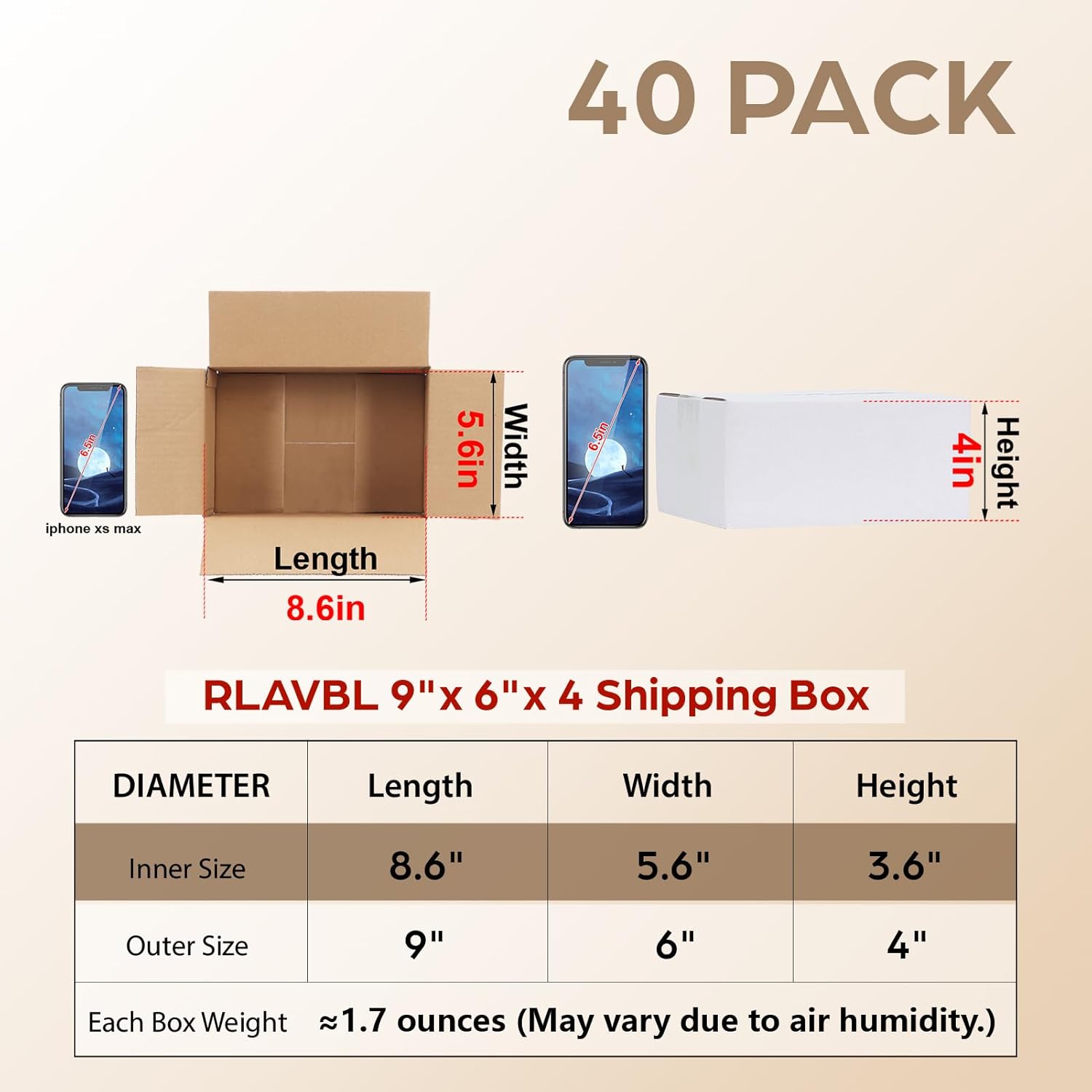 Alternative view of RLAVBL 9x6x4 Shipping Boxes Set of 40, White Corrugated Cardboard Box for Packing, Mailing, Business