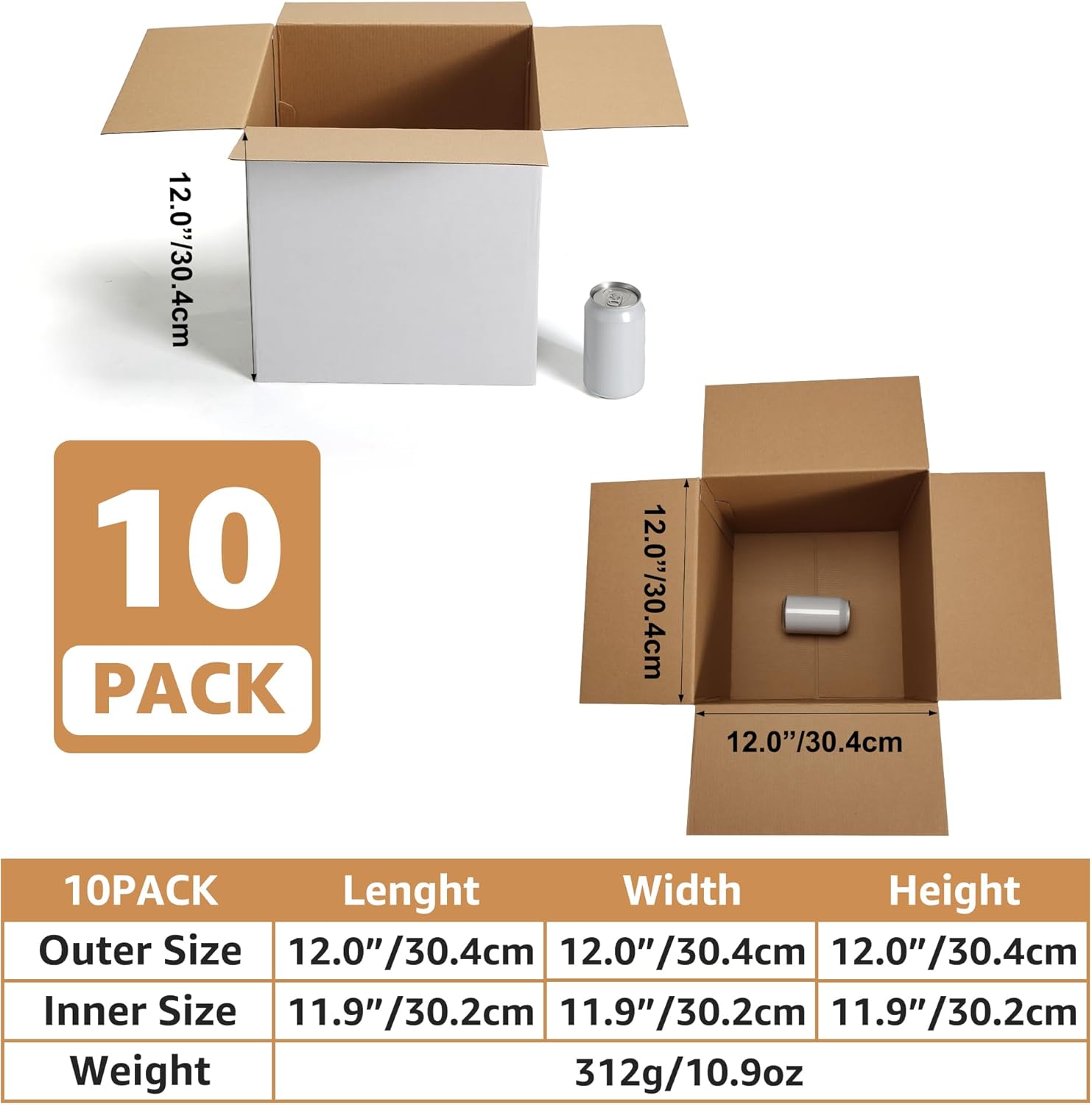 Alternative view of EXYGLO 10 Pack 12x12x12 Shipping Boxes for Small Business, White Corrugated Cardboard Small Box for Packaging, Moving, Mailing, and Storing