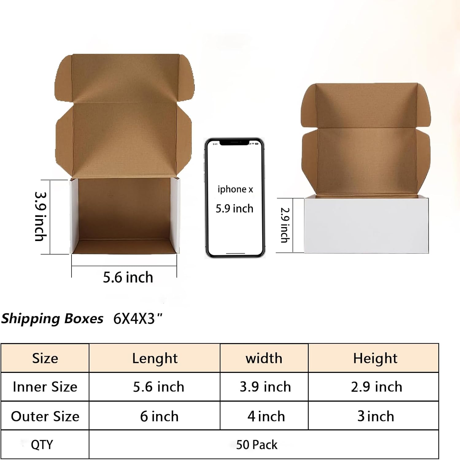 Alternative view of ZxeluPapr 50 Pack 6x4x3 Small Shipping Boxes, White Corrugated Cardboard Packaging Box for Small Business
