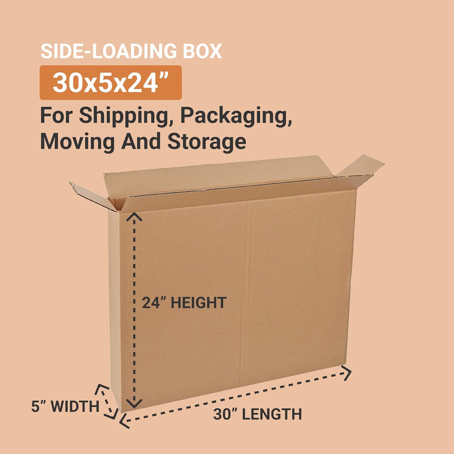 BOX USA Side Loading Shipping Boxes Large 30"L x 5"W x 24"H 10-Pack - Corrugated Cardboard Box for Moving, Mailing, Packing, Packaging and Storage