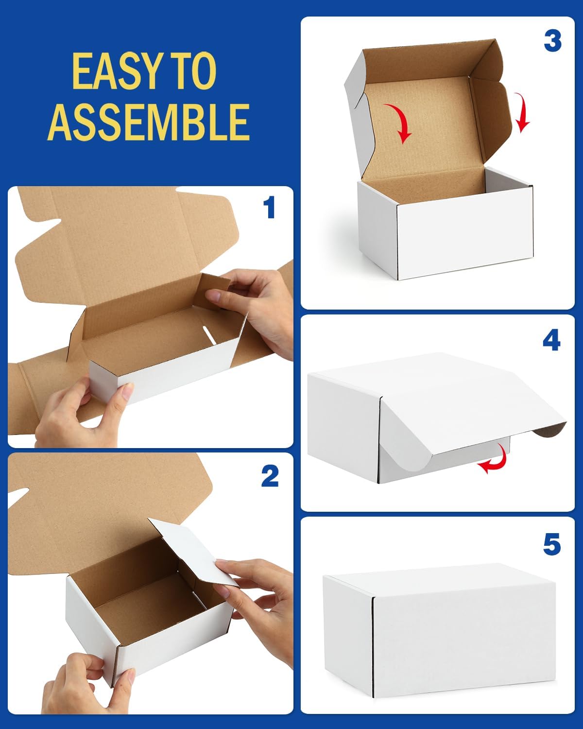 Poever Assorted-Sizes-Shipping-Boxes-45-Pack: 4x4x2 & 6x4x3 & 7x5x2 Small-Shipping-Boxes-Mailers, White Corrugated-Cardboard-Boxes-for-Packing-Small-Business Mailing - Image 4