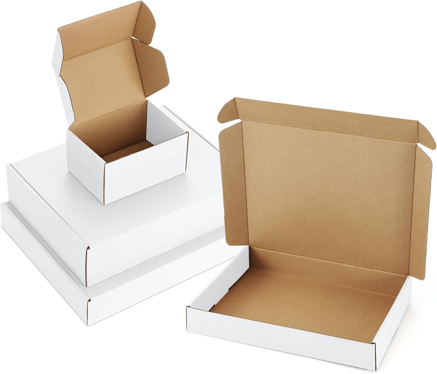 Poever Assorted-Sizes-Shipping-Boxes-45-Pack: 4x4x2 & 6x4x3 & 7x5x2 Small-Shipping-Boxes-Mailers, White Corrugated-Cardboard-Boxes-for-Packing-Small-Business Mailing - Image 8