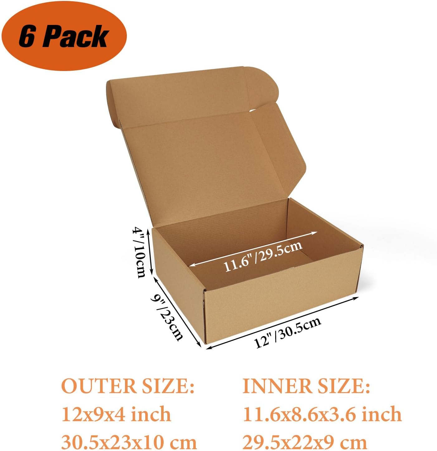 Alternative view of PHAREGE 12x9x4 inch Shipping Boxes 6 Pack Brown, Tab Lock Tuck Top Mailer Boxes for Packaging Small Business, Medium Cardboard Gift Boxes for Wrapping Mailing Present