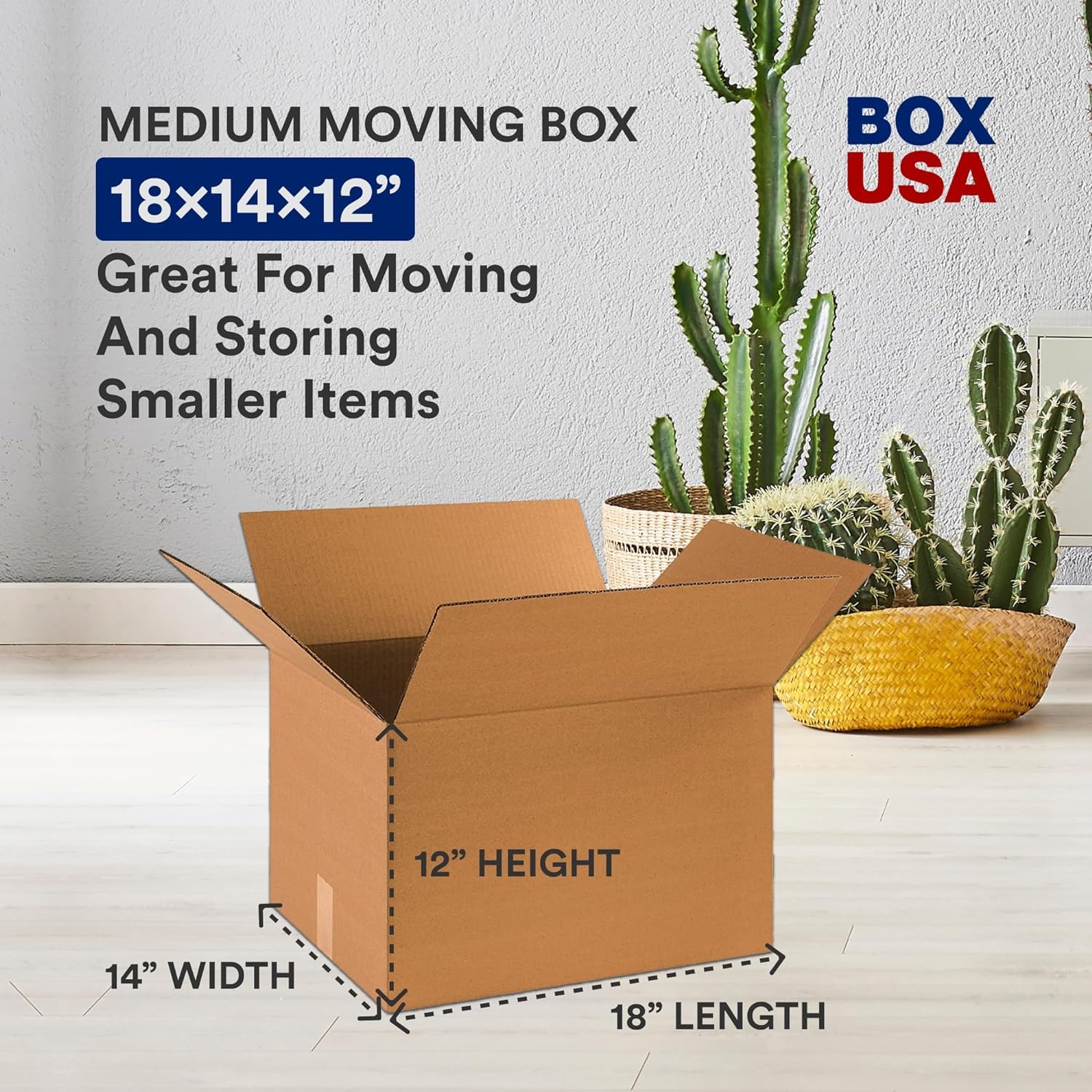 BOX USA Moving Boxes Medium 18"L x 14"W x 12"H 10-Pack - Corrugated Cardboard Box for Shipping, Mailing, Packing, Packaging and Storage