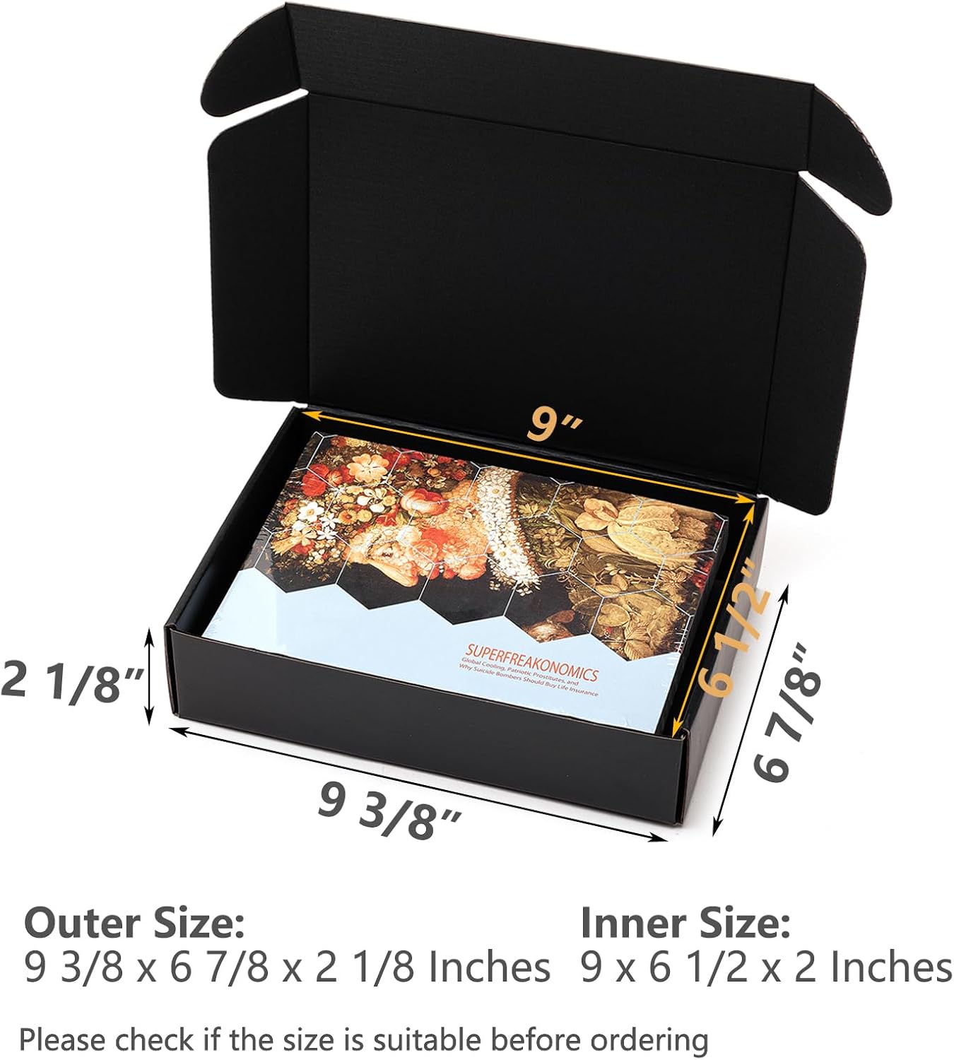 Timirog 9x6.5x2 Inches Black Shipping Boxes 25 Pack - Corrugated Cardboard Mailing Box for Small Business, Tab Locking Literature Mailer Packaging Supplies for Packing Digest Size Book Gifts Craft DVD