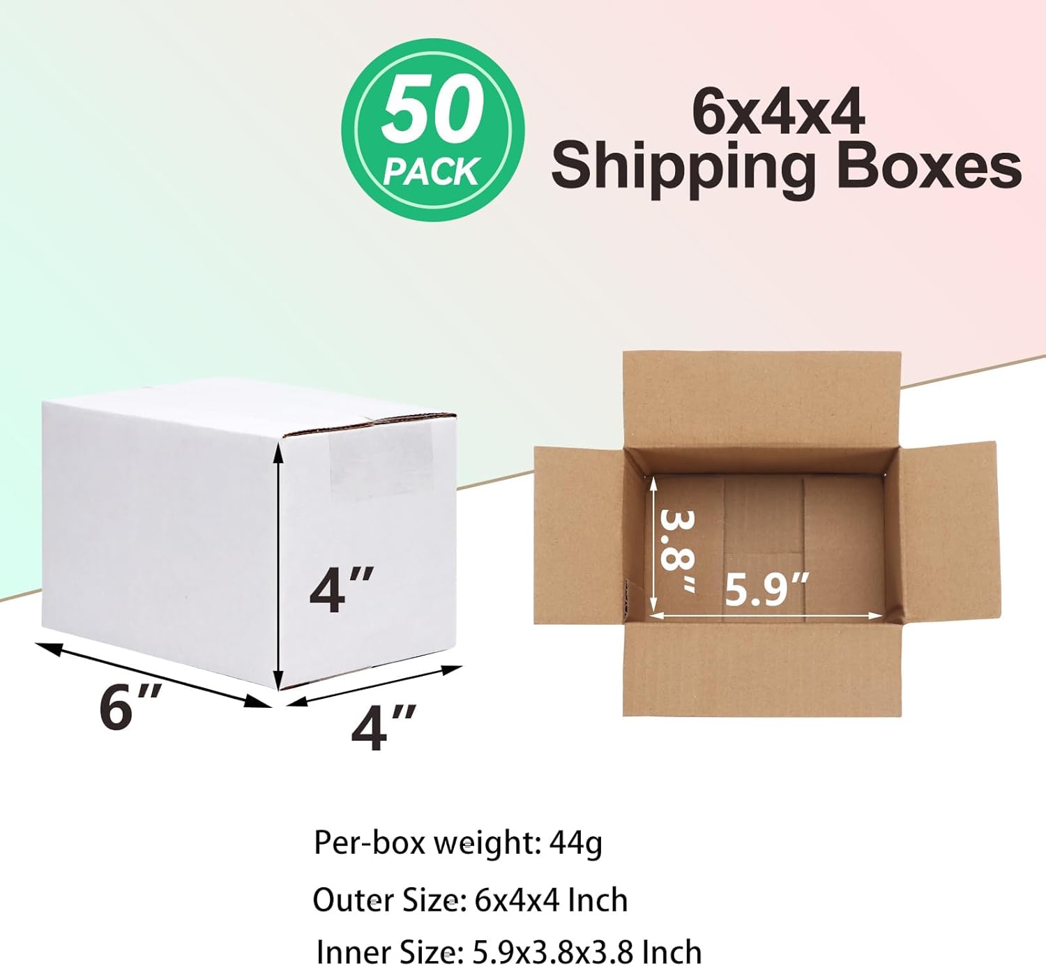 PETAFLOP 6x4x4 Shipping Boxes 50 Pack, White Cardboard Boxes Kraft Corrugated Mailer Boxes for Small Business