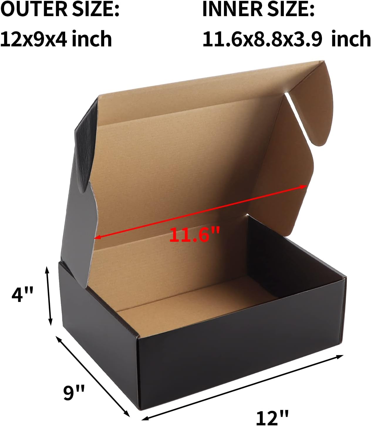 Alternative view of Hoikwo Medium Shipping Boxes for Mailing Shipping Packaging, Corrugated Cardboard Boxes for Packaging Small Business, (Black, 12x9x4-20 Pack)
