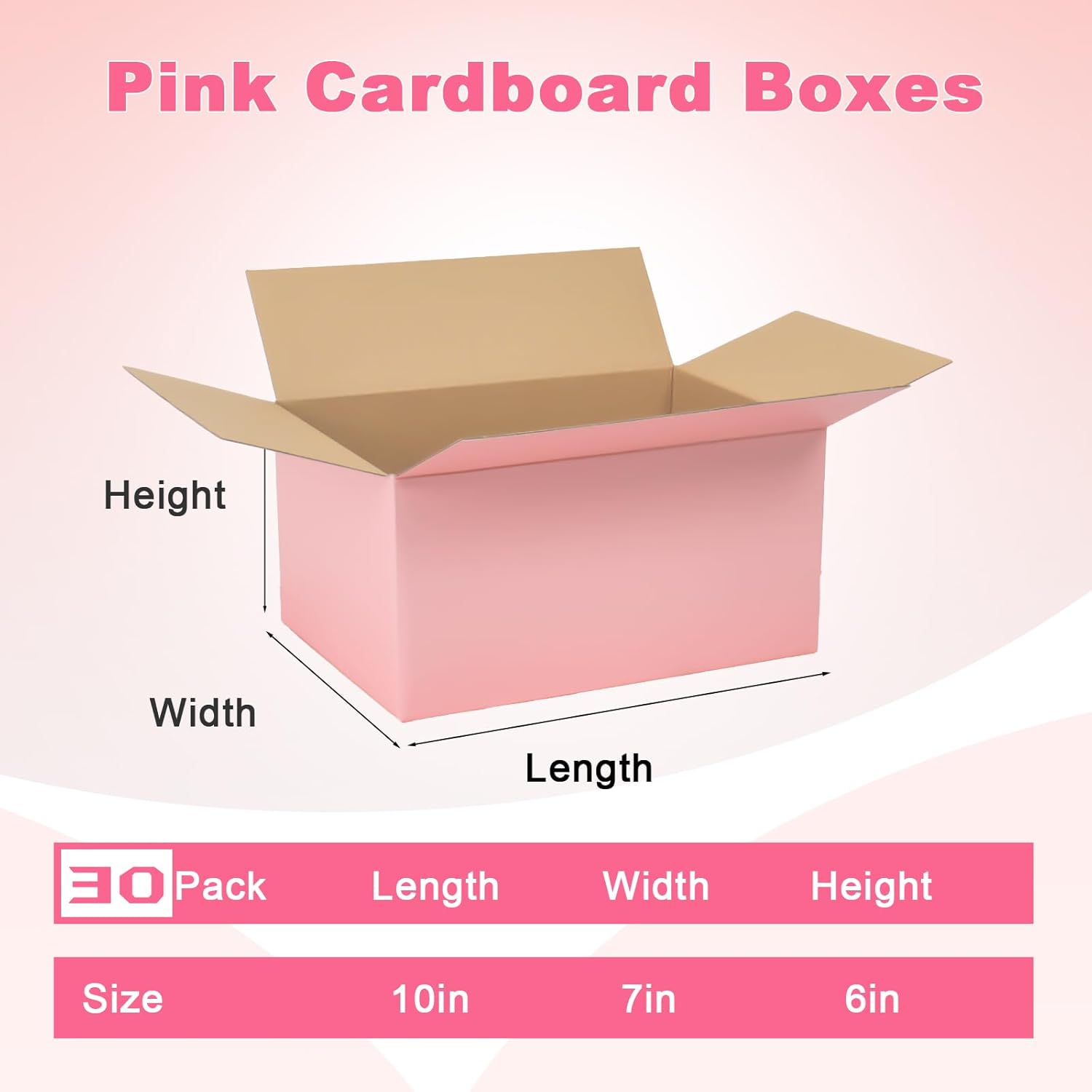 Alternative view of Shipping Boxes Medium 10x7x6 Inches, 30 Pack Mailer Packaging Boxes Bulk, Pink Corrugated Cardboard Boxes for Small Business Mailing Packing