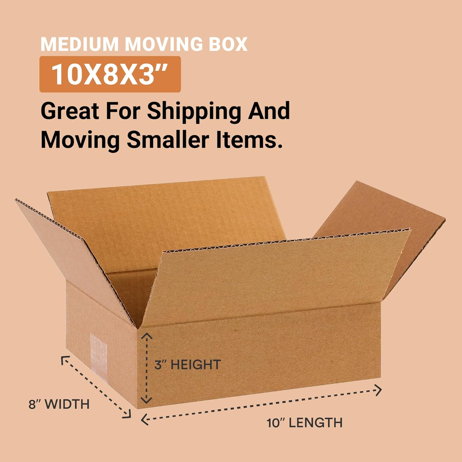 BOX USA Shipping Boxes Flat 10"L x 8"W x 3"H 25-Pack - Corrugated Cardboard Box for Moving, Mailing, Packing, Packaging and Storage