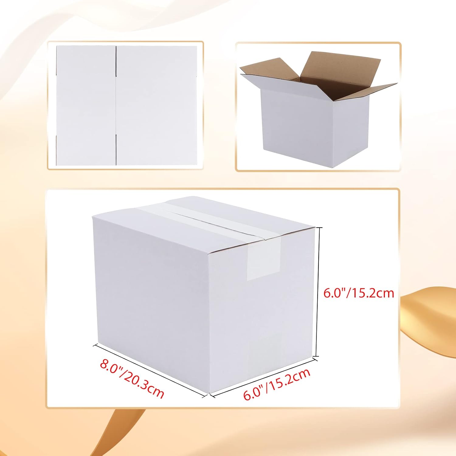 Calenzana 8x6x6 Shipping Boxes Set of 40, White Corrugated Cardboard Box for Mailing Packing Gifts Small Business