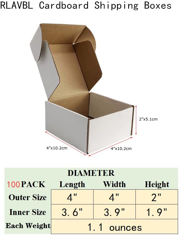 Alternative view of RLAVBL 4x4x2 Shipping Boxes Set of 100, White Small Corrugated Cardboard Box, Mailer Box