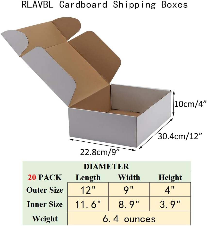 Alternative view of RLAVBL 12x9x4 Inches Shipping Boxes Set of 20, White Small Corrugated Cardboard Box, Mailer Boxes for Packing Small Business